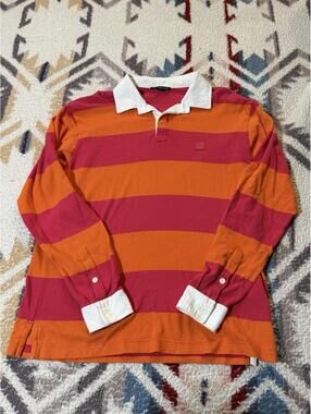 Acne Studios Rugby Long Sleeve Polo Orange Pink  Sweater Logo Striped Large
